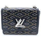 Louis Vuitton Epi Twist MM 2-Way Chain Shoulder Bag Black Leather Silver