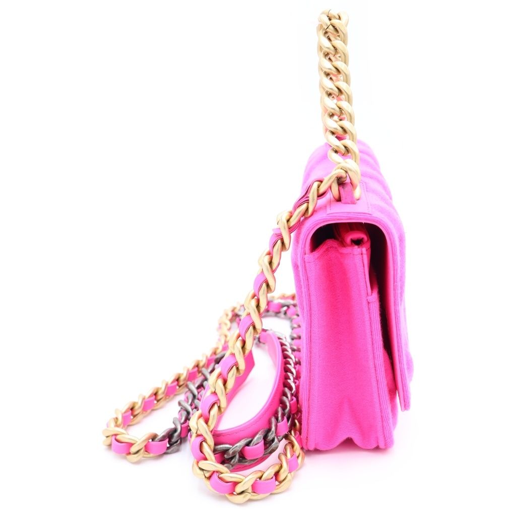 Chanel 19 Quilted CC Logo Jersey Lambskin Chain Shoulder Bag Pink — view 3