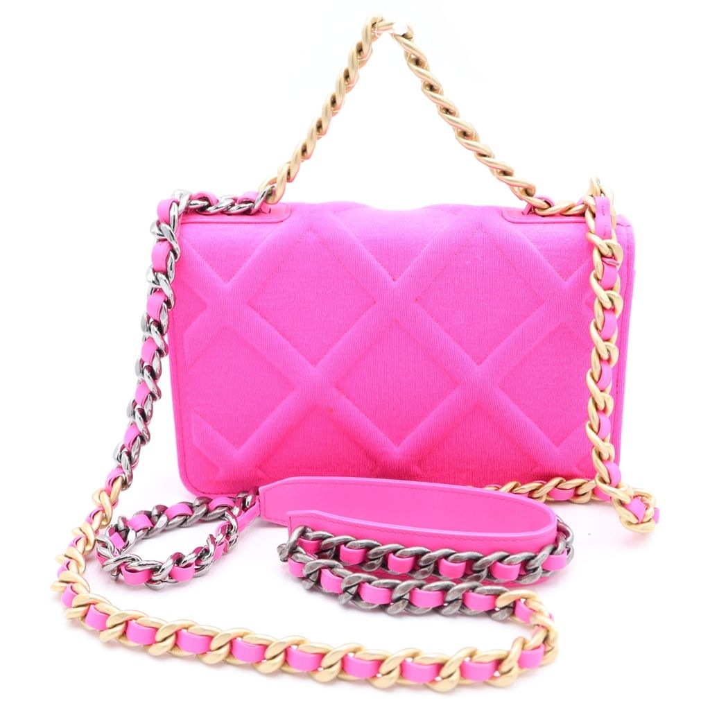 Chanel 19 Quilted CC Logo Jersey Lambskin Chain Shoulder Bag Pink — view 2