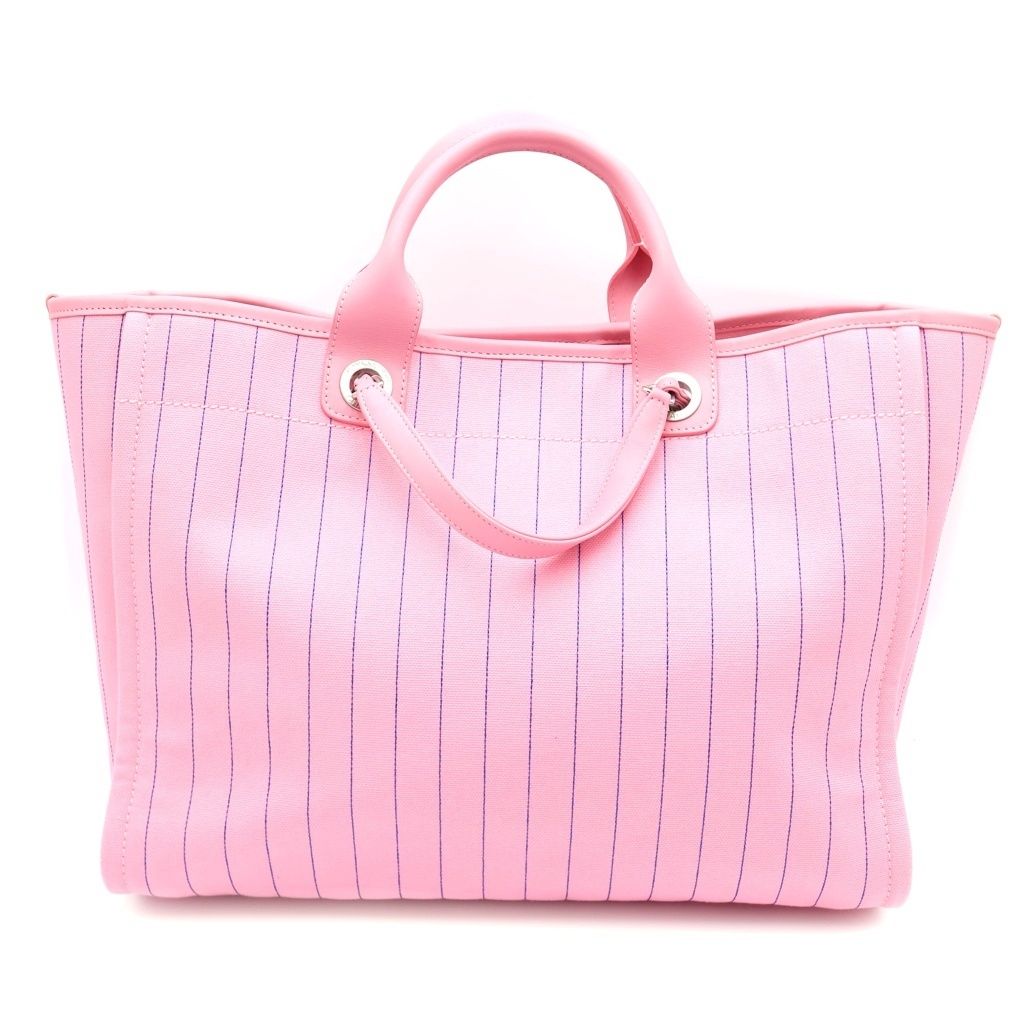 Chanel Deauville GM Canvas Leather Silver 2-Way Chain Tote Plate Pink — view 2