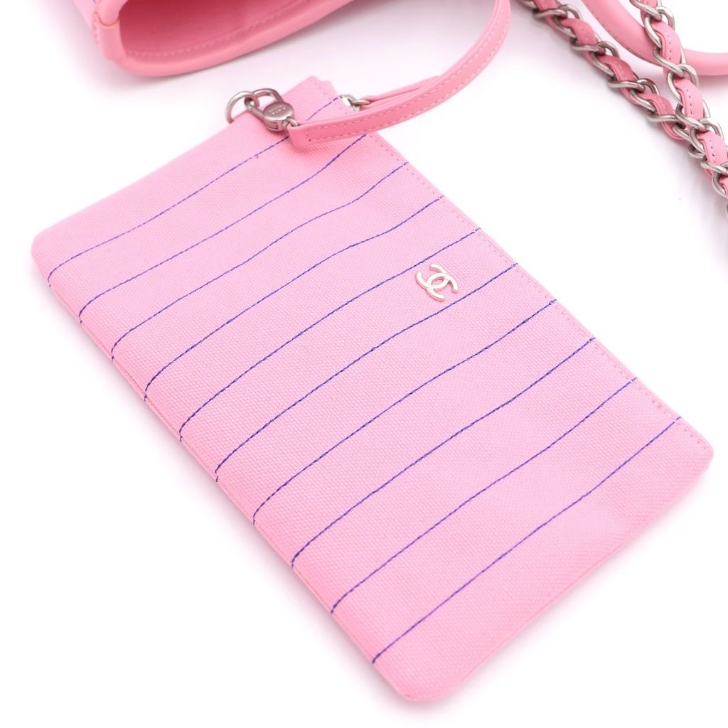 Chanel Deauville GM Canvas Leather Silver 2-Way Chain Tote Plate Pink — view 7