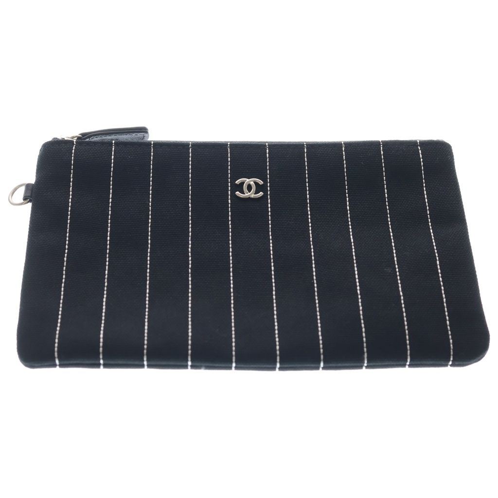 Chanel Deauville GM Canvas Leather Silver 2-Way Chain Tote Plate Black — view 8