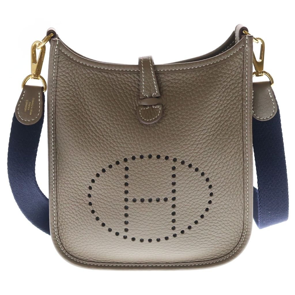 Hermes Evelyne TPM Etoupe Taurillon Clemence Leather Shoulder Bag Gold Brown