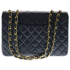 Chanel Deca Quilted 34 Lambskin Leather S Flap Chain Shoulder Bag Gold Black — view 2