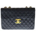 Chanel Deca Quilted 34 Lambskin Leather S Flap Chain Shoulder Bag Gold Black