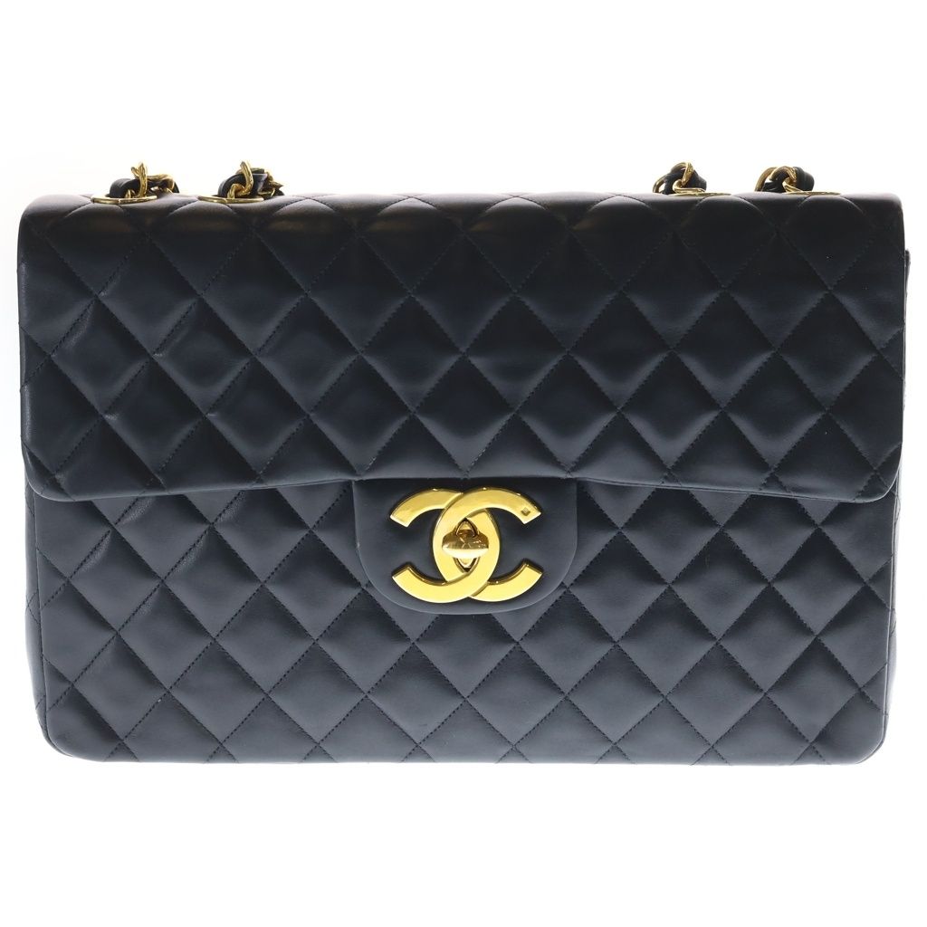 Chanel Deca Quilted 34 Lambskin Leather S Flap Chain Shoulder Bag Gold Black