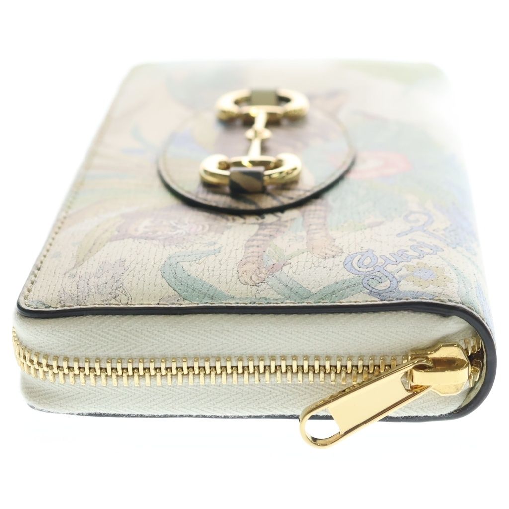 Gucci Horsebit Tiger Leather Gold Zip Around Wallet Ivory Multicolor — view 3