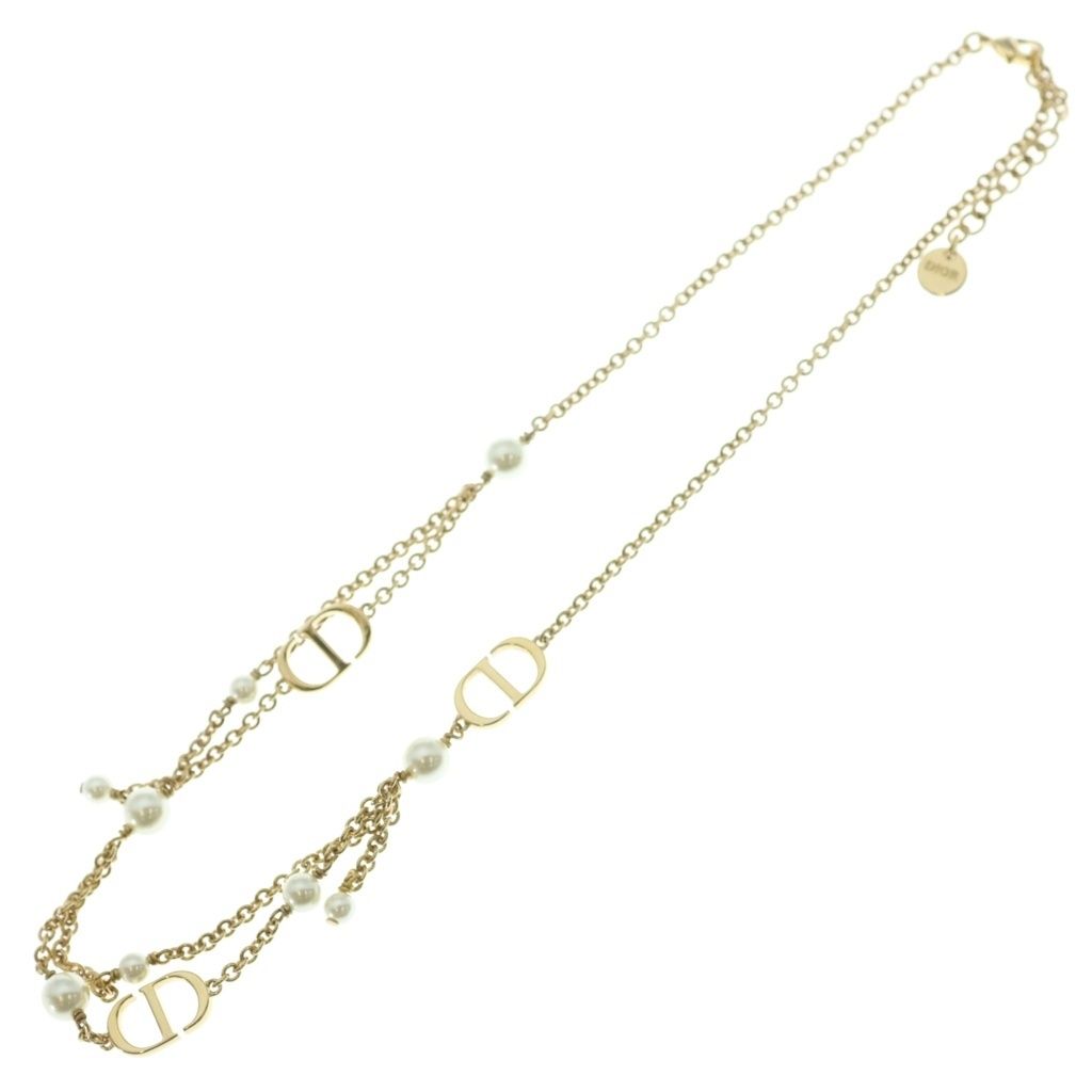 Dior CD Logo Pearl Double Strand Necklace Gold — view 2