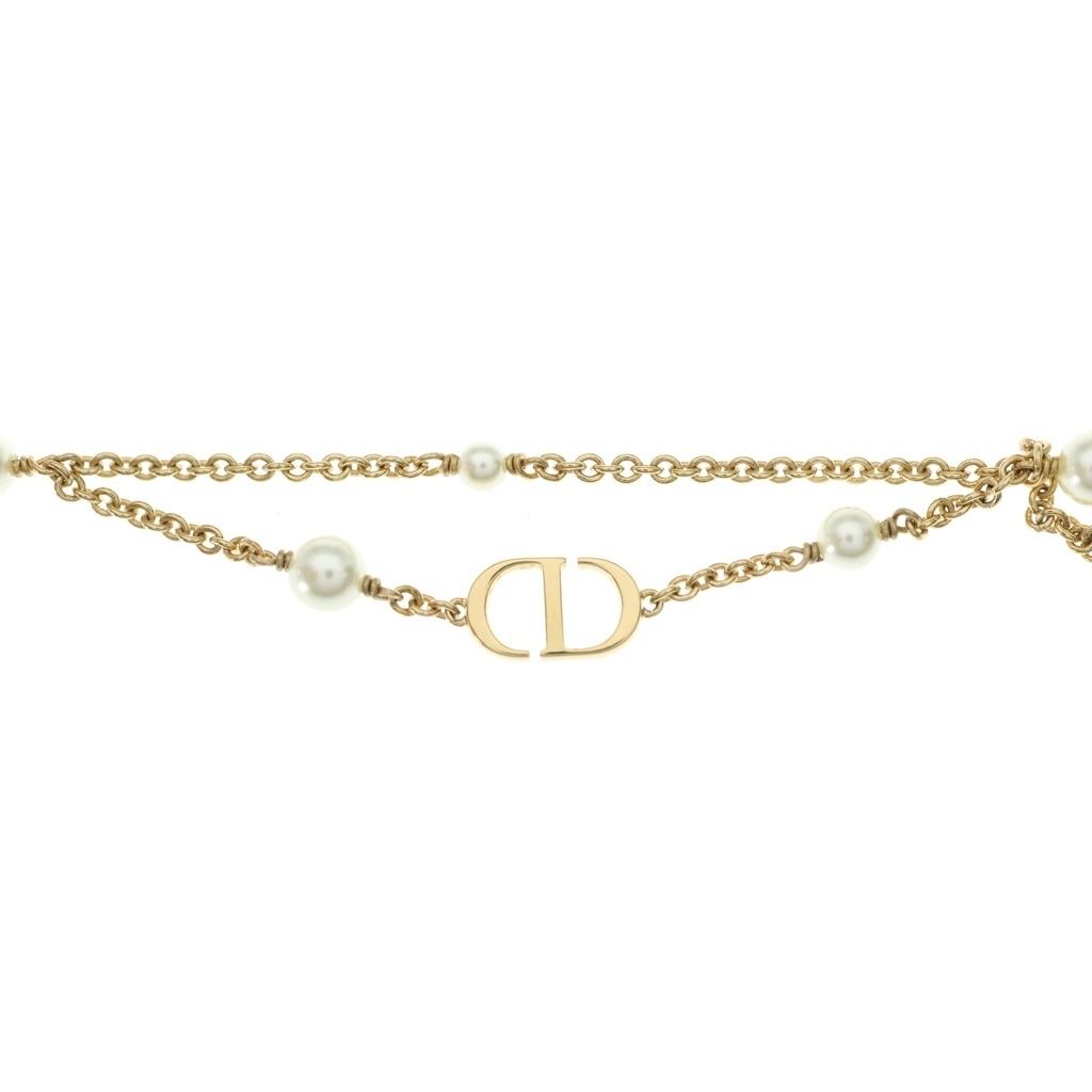 Dior CD Logo Pearl Double Strand Necklace Gold — view 3