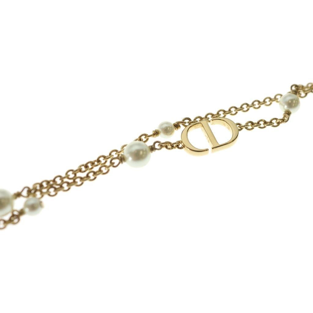 Dior CD Logo Pearl Double Strand Necklace Gold — view 5