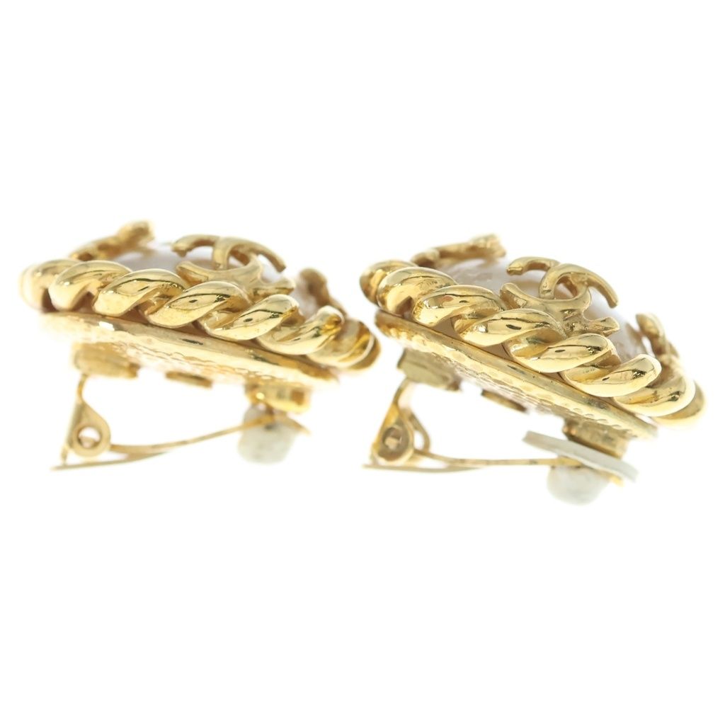 Chanel CC Logo Faux Pearl Earrings Gold White — view 3