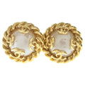 Chanel CC Logo Faux Pearl Earrings Gold White