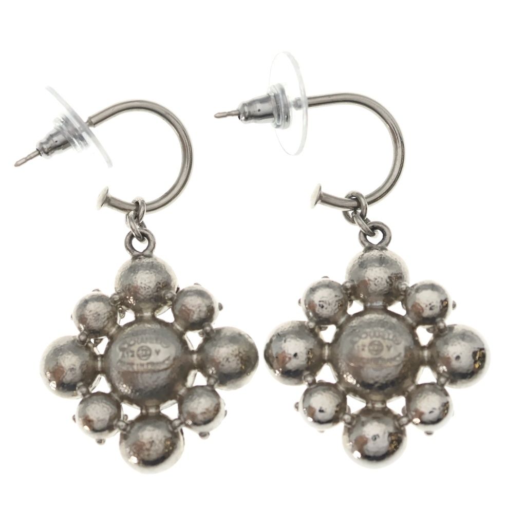 Chanel CC Logo Rhinestone Hoop Earrings Silver Metal — view 2