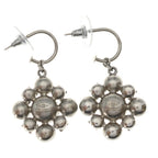 Chanel CC Logo Rhinestone Hoop Earrings Silver Metal — view 2