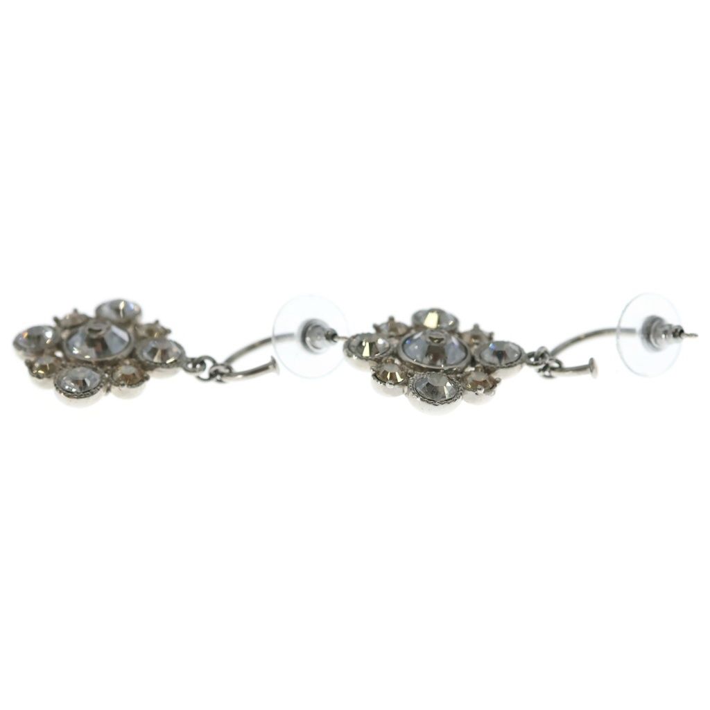 Chanel CC Logo Rhinestone Hoop Earrings Silver Metal — view 3