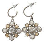 Chanel CC Logo Rhinestone Hoop Earrings Silver Metal