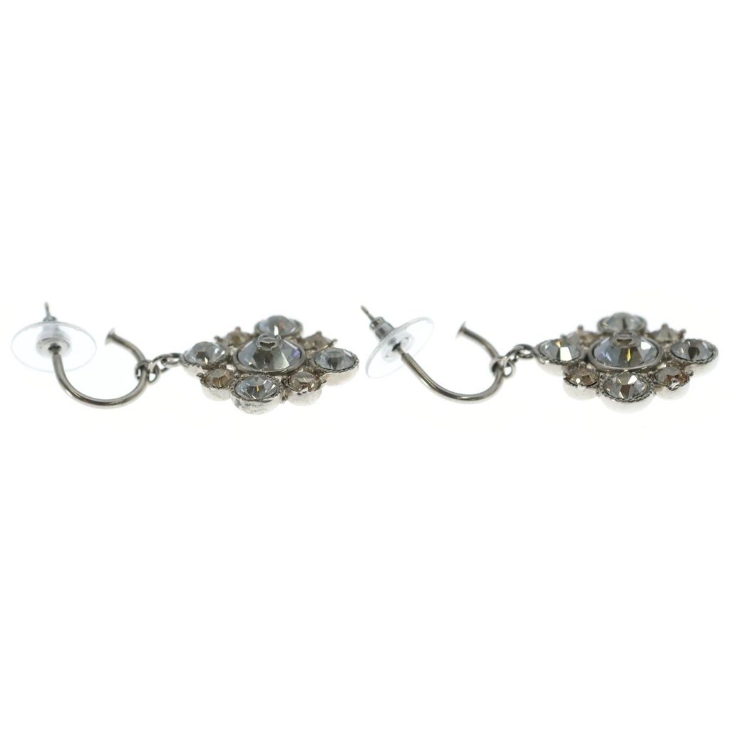Chanel CC Logo Rhinestone Hoop Earrings Silver Metal — view 4