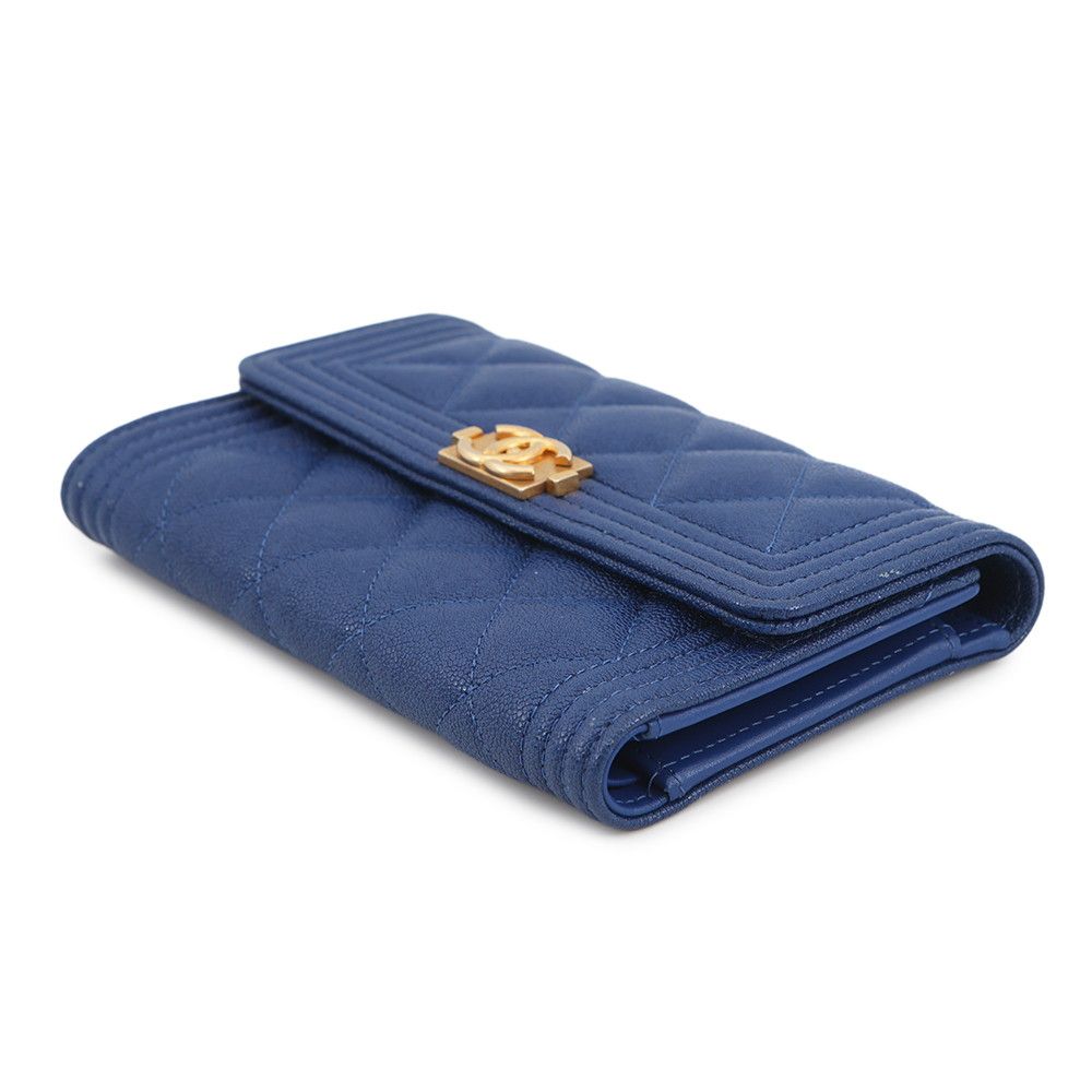 Chanel Trifold Wallet Boy CC Logo Quilted Caviar Leather — view 2