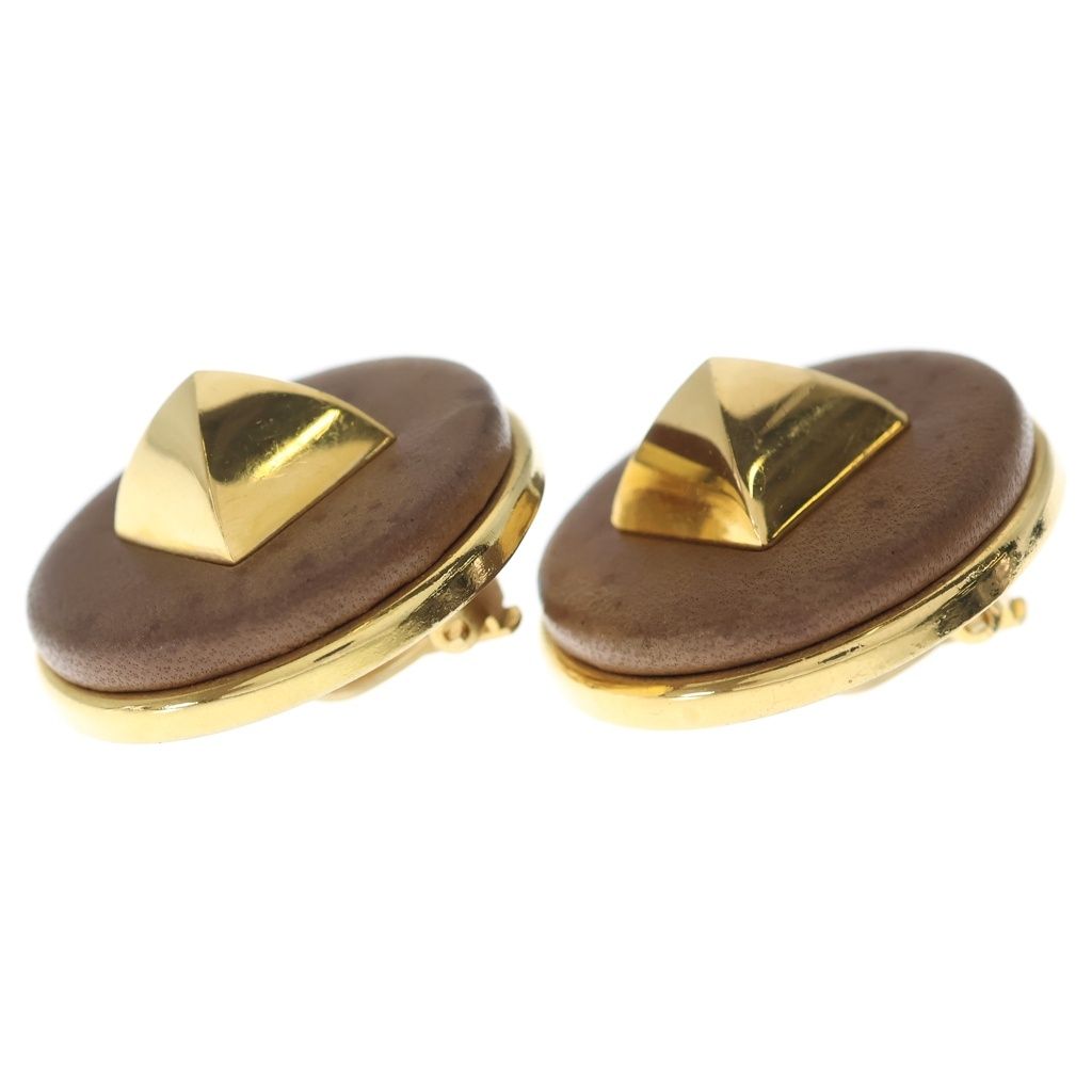 Hermes Leather Medley Pyramid Stud Earrings Gold — view 4