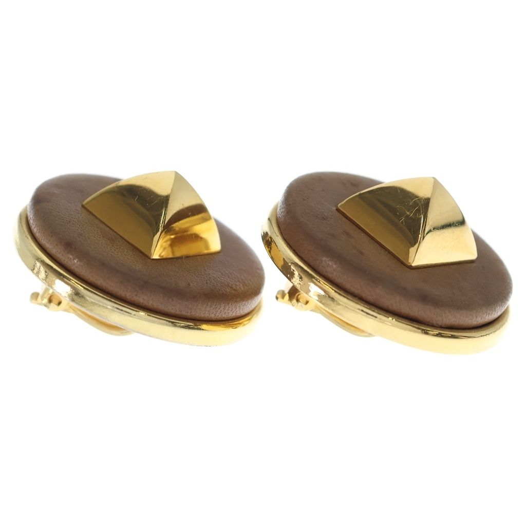 Hermes Leather Medley Pyramid Stud Earrings Gold — view 3
