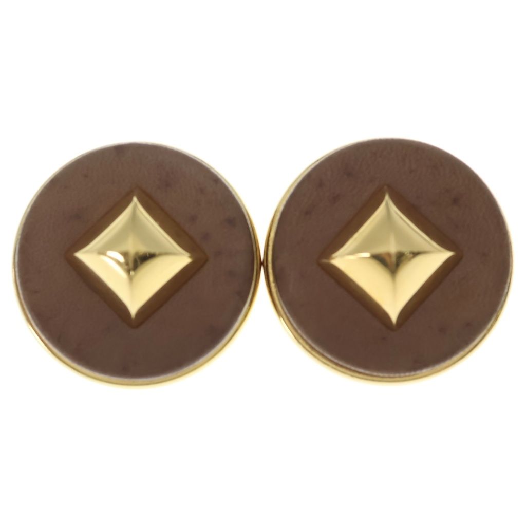 Hermes Leather Medley Pyramid Stud Earrings Gold