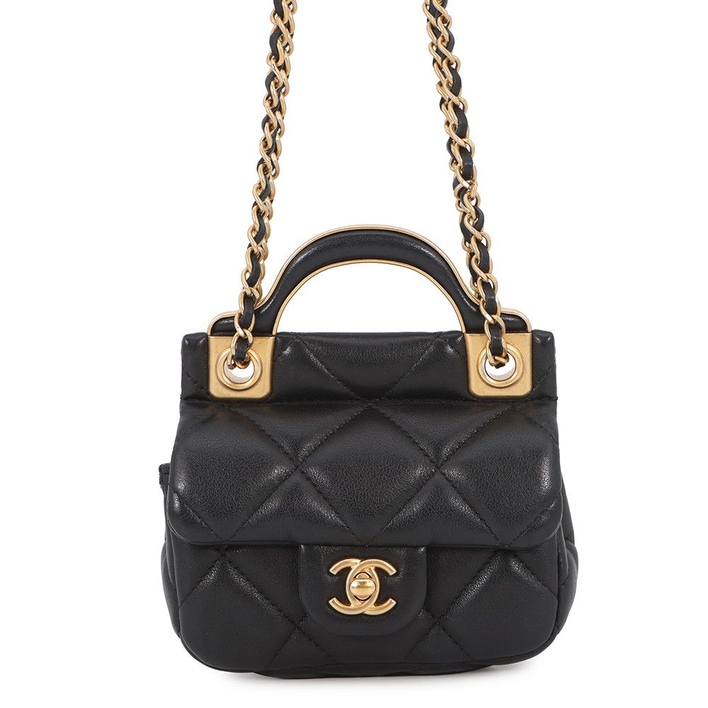 Chanel Chain Shoulder Bag Quilted CC Logo Lambskin Black