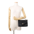 Chanel Chain Shoulder Bag Blanc CC Logo Leather Stitch Black 2-Way — view 4