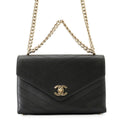 Chanel Chain Shoulder Bag Blanc CC Logo Leather Stitch Black 2-Way