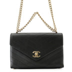 Chanel Chain Shoulder Bag Blanc CC Logo Leather Stitch Black 2-Way