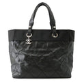 Chanel Tote Quilted Paris Biarritz MM Coco Charm Black