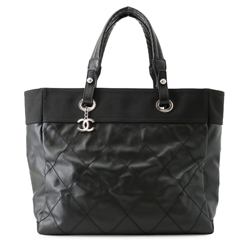 Chanel Tote Quilted Paris Biarritz MM Coco Charm Black