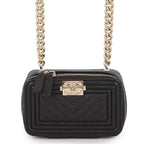 Chanel Chain Shoulder Bag Boy Mini Caviar Leather Black