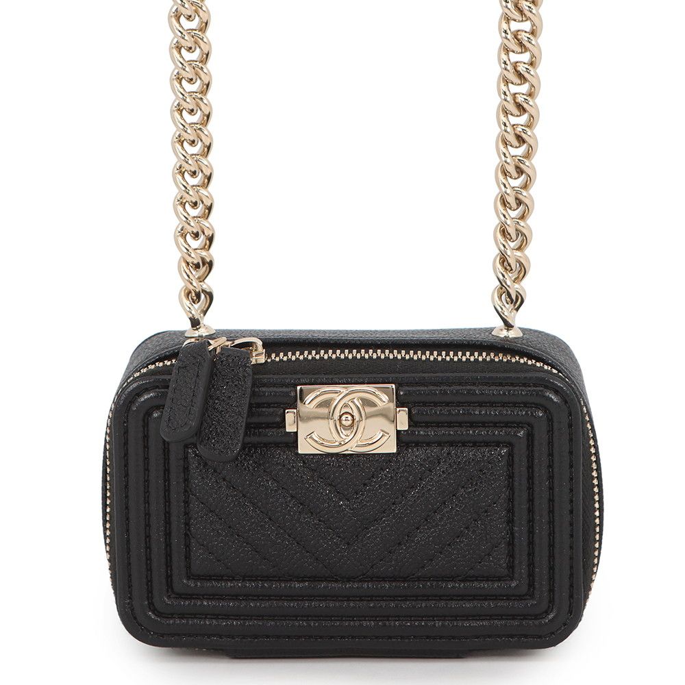 Chanel Chain Shoulder Bag Boy Mini Caviar Leather Black