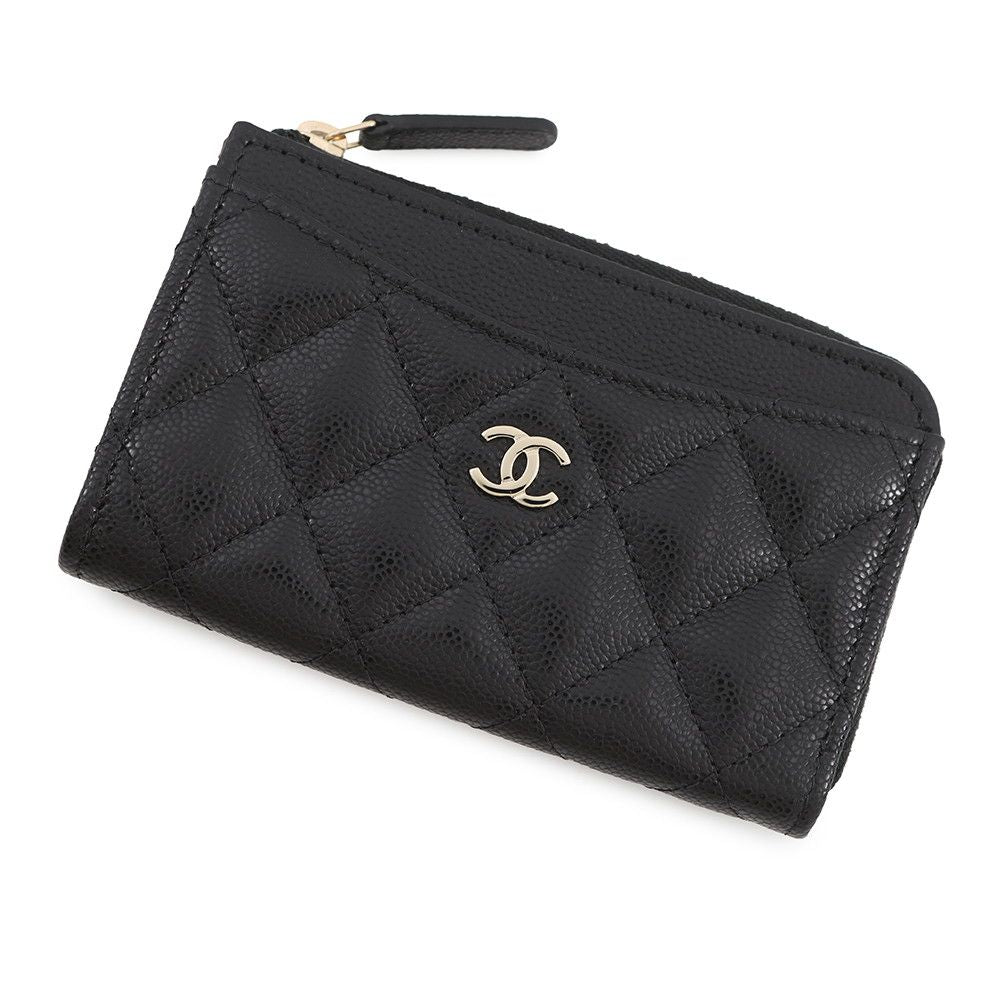 Chanel Coin Case Quilted CC Logo Caviar Leather Fragment Card Black