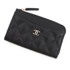 Chanel Coin Case Quilted CC Logo Caviar Leather Fragment Card Black