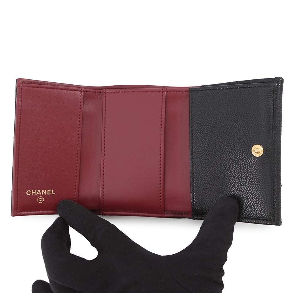 Chanel Trifold Wallet Chez Blanc Small Flap Compact Caviar Leather Black — view 4