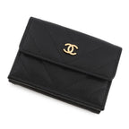 Chanel Trifold Wallet Chez Blanc Small Flap Compact Caviar Leather Black