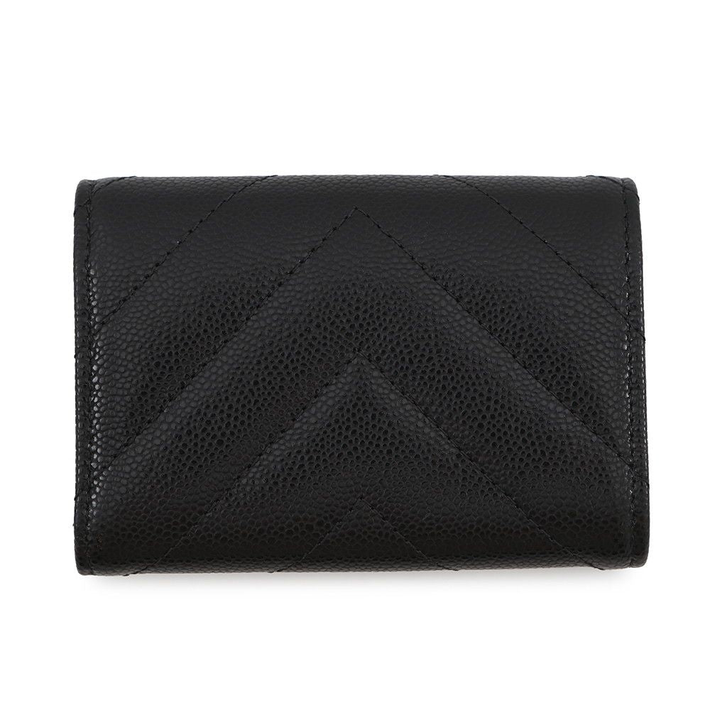Chanel Trifold Wallet Chez Blanc Small Flap Compact Caviar Leather Black — view 3