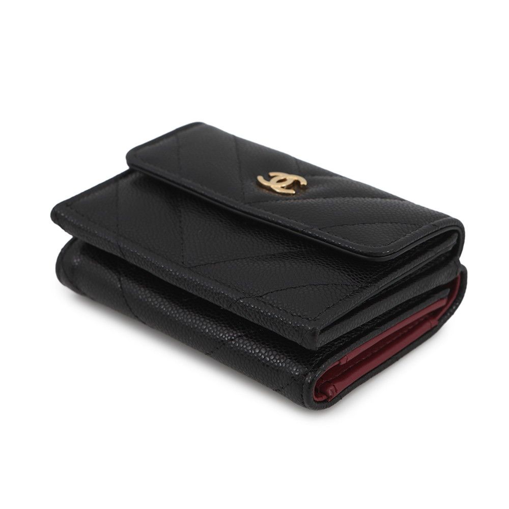 Chanel Trifold Wallet Chez Blanc Small Flap Compact Caviar Leather Black — view 2