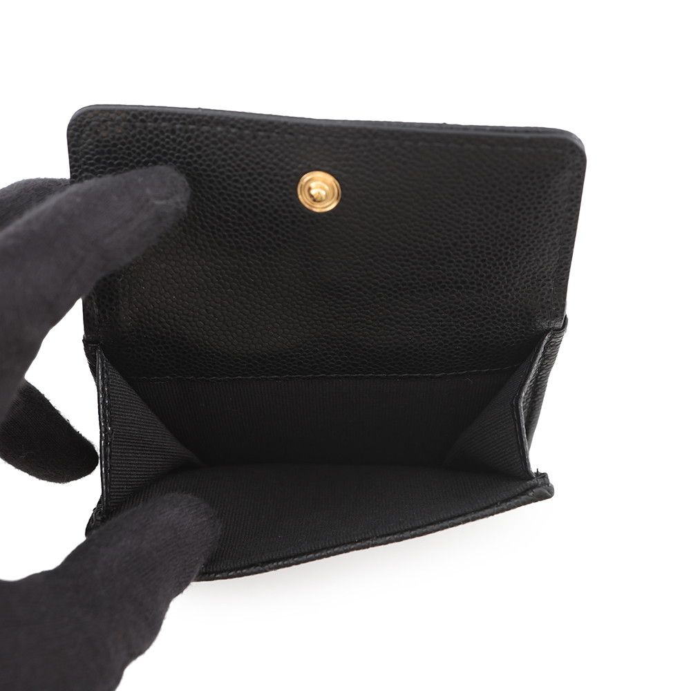 Chanel Trifold Wallet Chez Blanc Small Flap Compact Caviar Leather Black — view 6