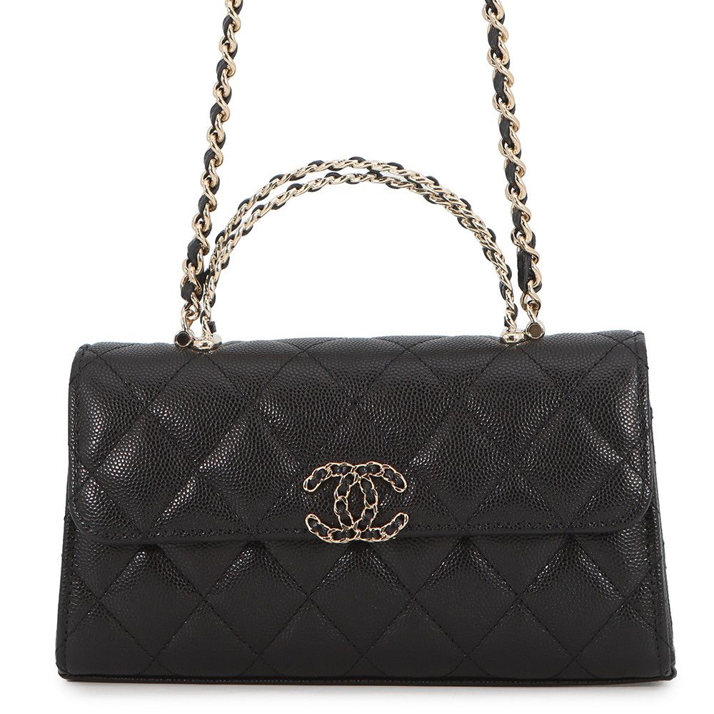 Chanel Chain Shoulder Bag Top Handle Phone Case Quilted CC Logo Caviar Leather