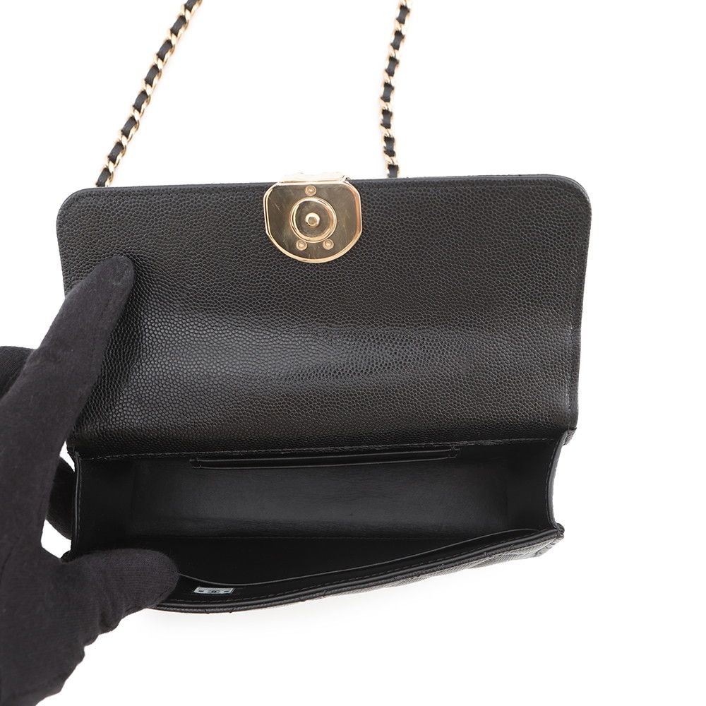 Chanel Chain Shoulder Bag Top Handle Phone Case Quilted CC Logo Caviar Leather — view 5