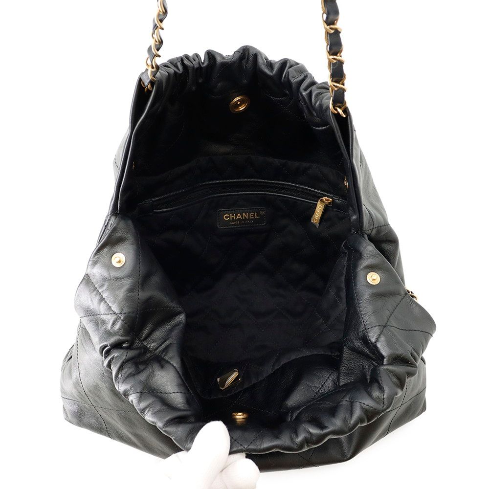 Chanel Chain Shoulder Bag 22 Calf Leather Black — view 5