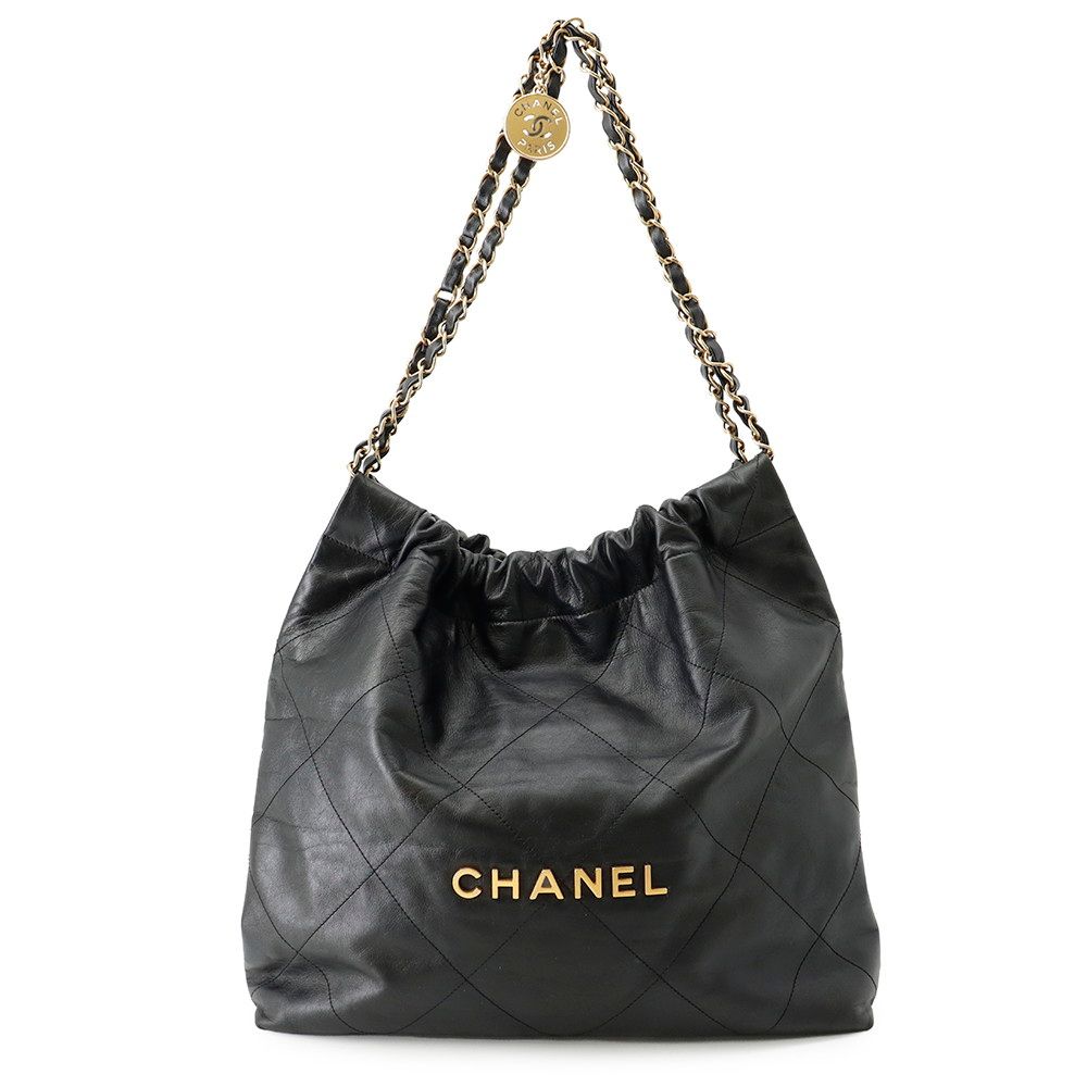 Chanel Chain Shoulder Bag 22 Calf Leather Black