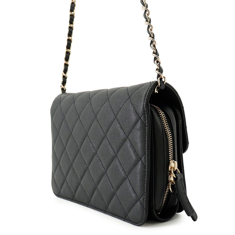Chanel Chain Shoulder Bag CC Logo Quilted Flap Small Caviar Leather Black — view 2