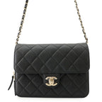 Chanel Chain Shoulder Bag CC Logo Quilted Flap Small Caviar Leather Black