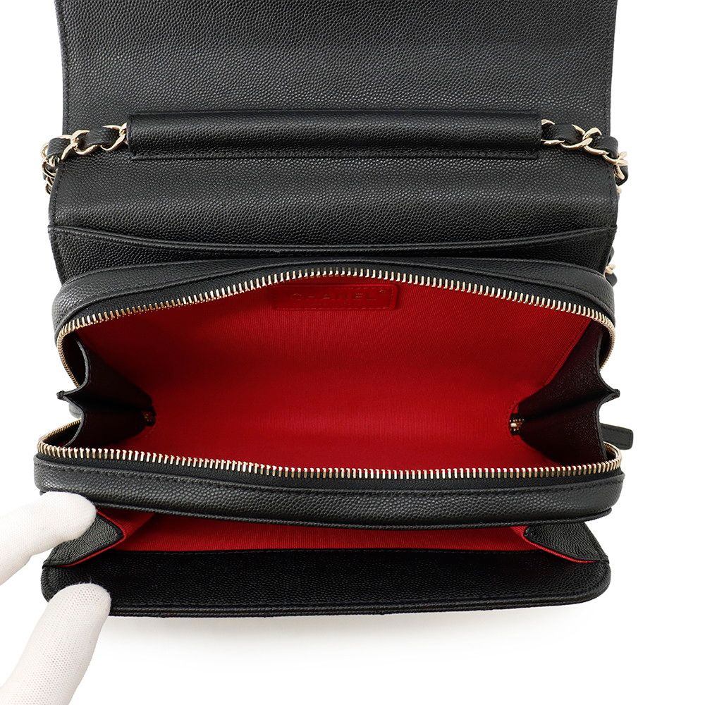 Chanel Chain Shoulder Bag CC Logo Quilted Flap Small Caviar Leather Black — view 6