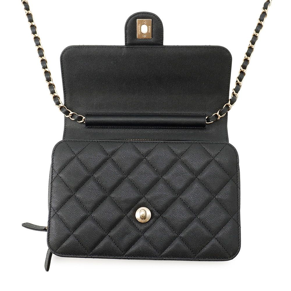 Chanel Chain Shoulder Bag CC Logo Quilted Flap Small Caviar Leather Black — view 5