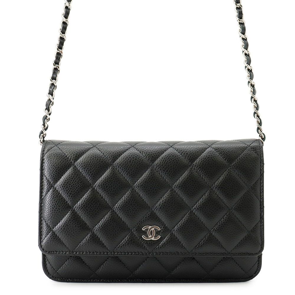 Chanel Chain Wallet Classic Quilted CC Logo Caviar Leather Black Shoulder