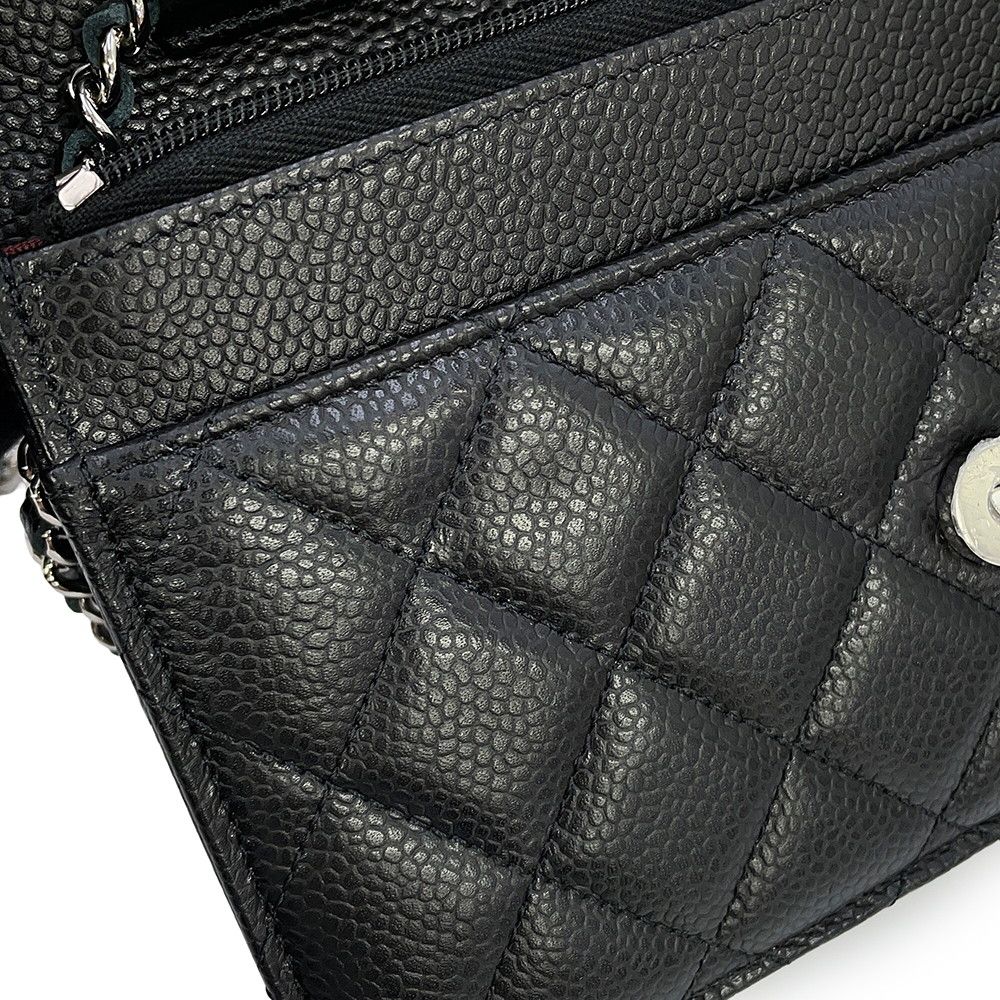 Chanel Chain Wallet Classic Quilted CC Logo Caviar Leather Black Shoulder — view 7